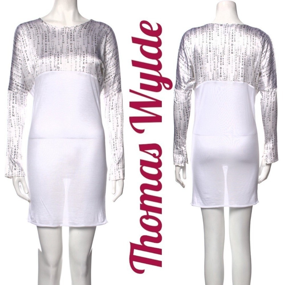 THOMAS WYLDE Y2K Sheer Silk Lyocell Text Print Dress Avant Garde Editorial Small - Picture 2 of 16